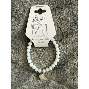 Beach and Babe Aquamarine Beaded Bracelet with Raw Crystal Charm AMI, FL
